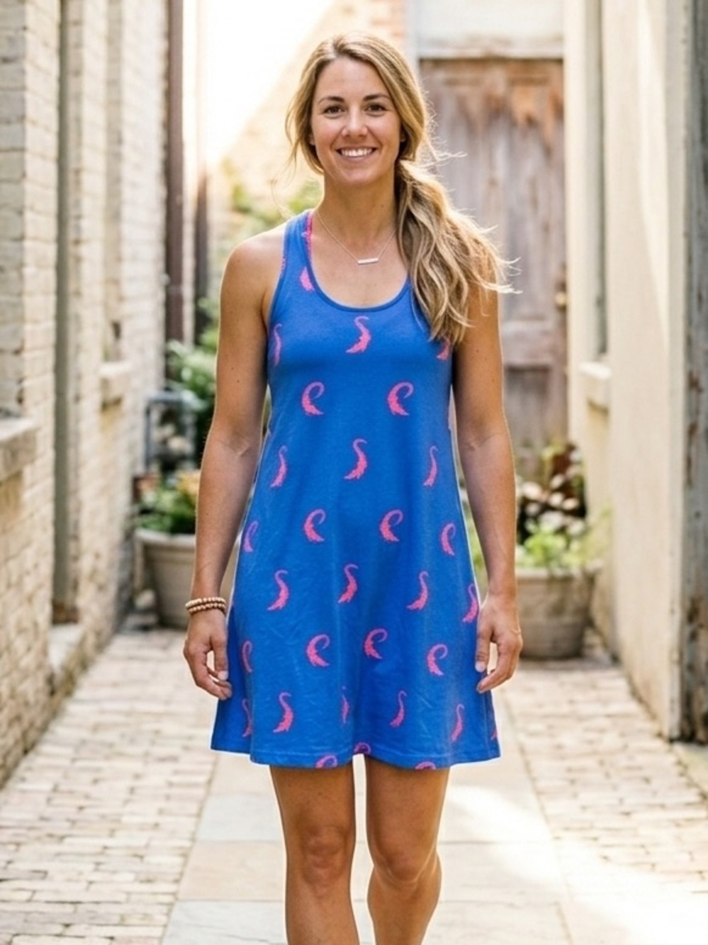 Lilly Pulitzer Melle Trapeze Tank Dress Womens Lapis Blue Pink Croc Size Medium